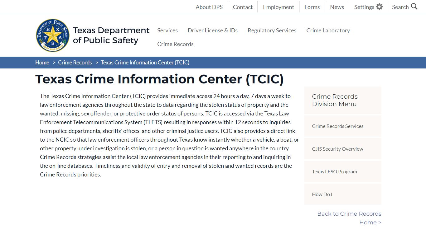 Texas Crime Information Center (TCIC) - Texas Department of Public Safety